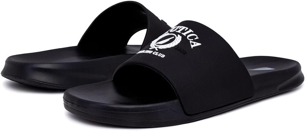 image:imageNautica Mens Open Toe Slide Sandals Comfortable Indoor amp Outdoor Shower SlippersBlack White Porter