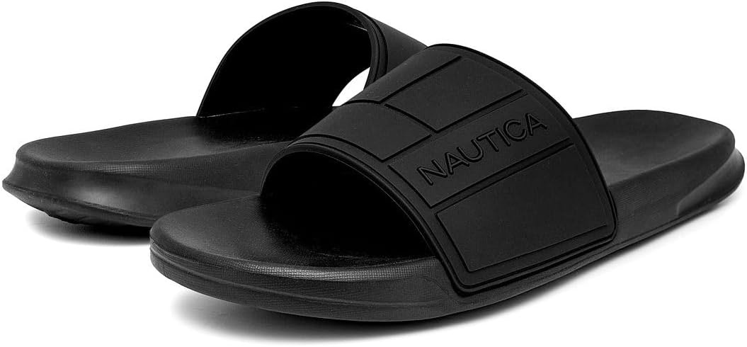 image:imageNautica Mens Open Toe Slide Sandals Comfortable Indoor amp Outdoor Shower SlippersBlackbower Mono