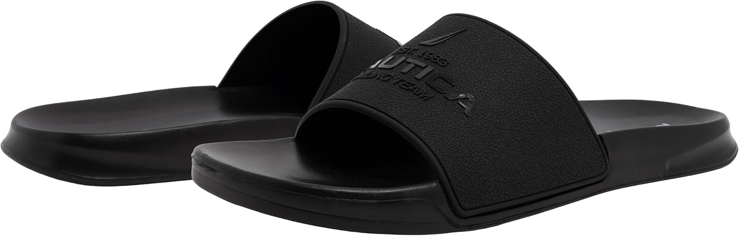image:imageNautica Mens Open Toe Slide Sandals Comfortable Indoor amp Outdoor Shower SlippersBlacksherwood