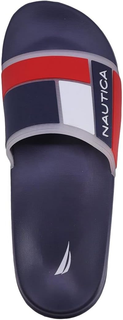 image:imageNautica Mens Open Toe Slide Sandals Comfortable Indoor amp Outdoor Shower SlippersBower Clearred White Blue