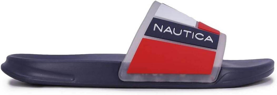 image:imageNautica Mens Open Toe Slide Sandals Comfortable Indoor amp Outdoor Shower SlippersBower Clearred White Blue