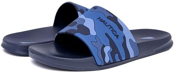 image:imageNautica Mens Open Toe Slide Sandals Comfortable Indoor amp Outdoor Shower SlippersNavy Camo