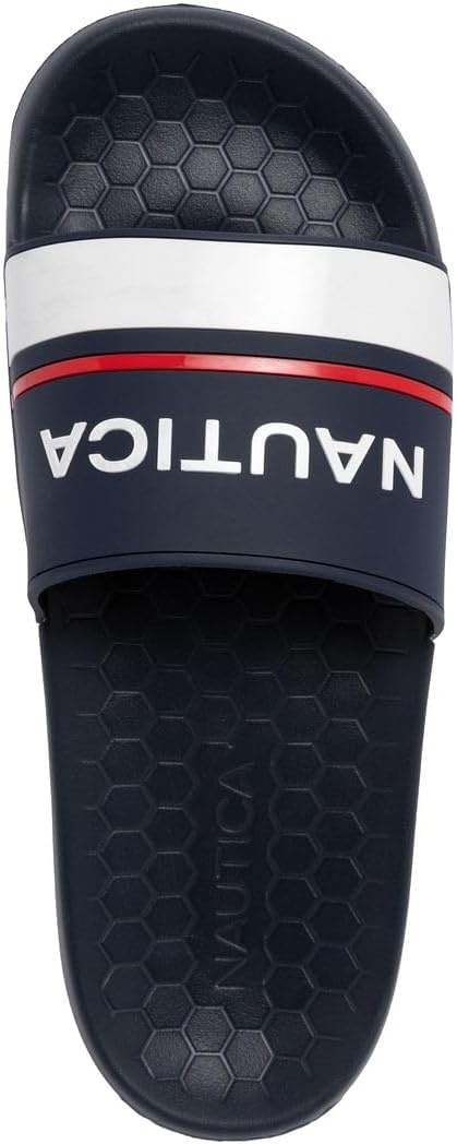 image:imageNautica Mens Open Toe Slide Sandals Comfortable Indoor amp Outdoor Shower SlippersNavy Red Whiteatun