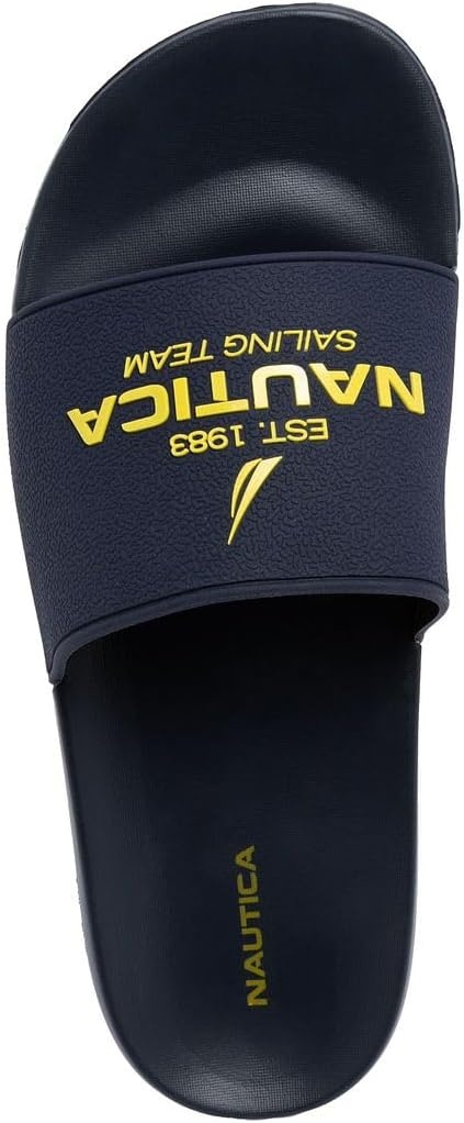 image:imageNautica Mens Open Toe Slide Sandals Comfortable Indoor amp Outdoor Shower SlippersNavy Yellowsherwood