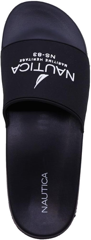 image:imageNautica Mens Open Toe Slide Sandals Comfortable Indoor amp Outdoor Shower SlippersPorterblackWhite