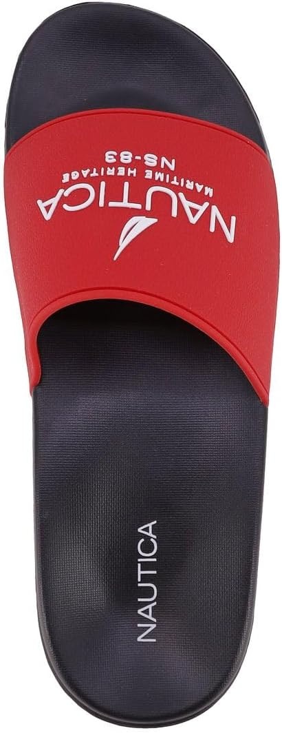 image:imageNautica Mens Open Toe Slide Sandals Comfortable Indoor amp Outdoor Shower SlippersRed Black Porter