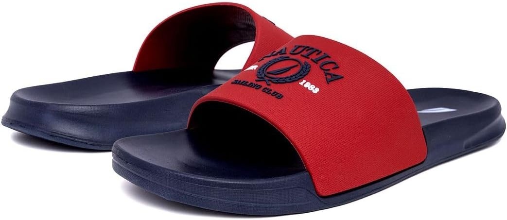 image:imageNautica Mens Open Toe Slide Sandals Comfortable Indoor amp Outdoor Shower SlippersRed Navy Porter