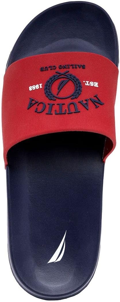 image:imageNautica Mens Open Toe Slide Sandals Comfortable Indoor amp Outdoor Shower SlippersRed Navy Porter