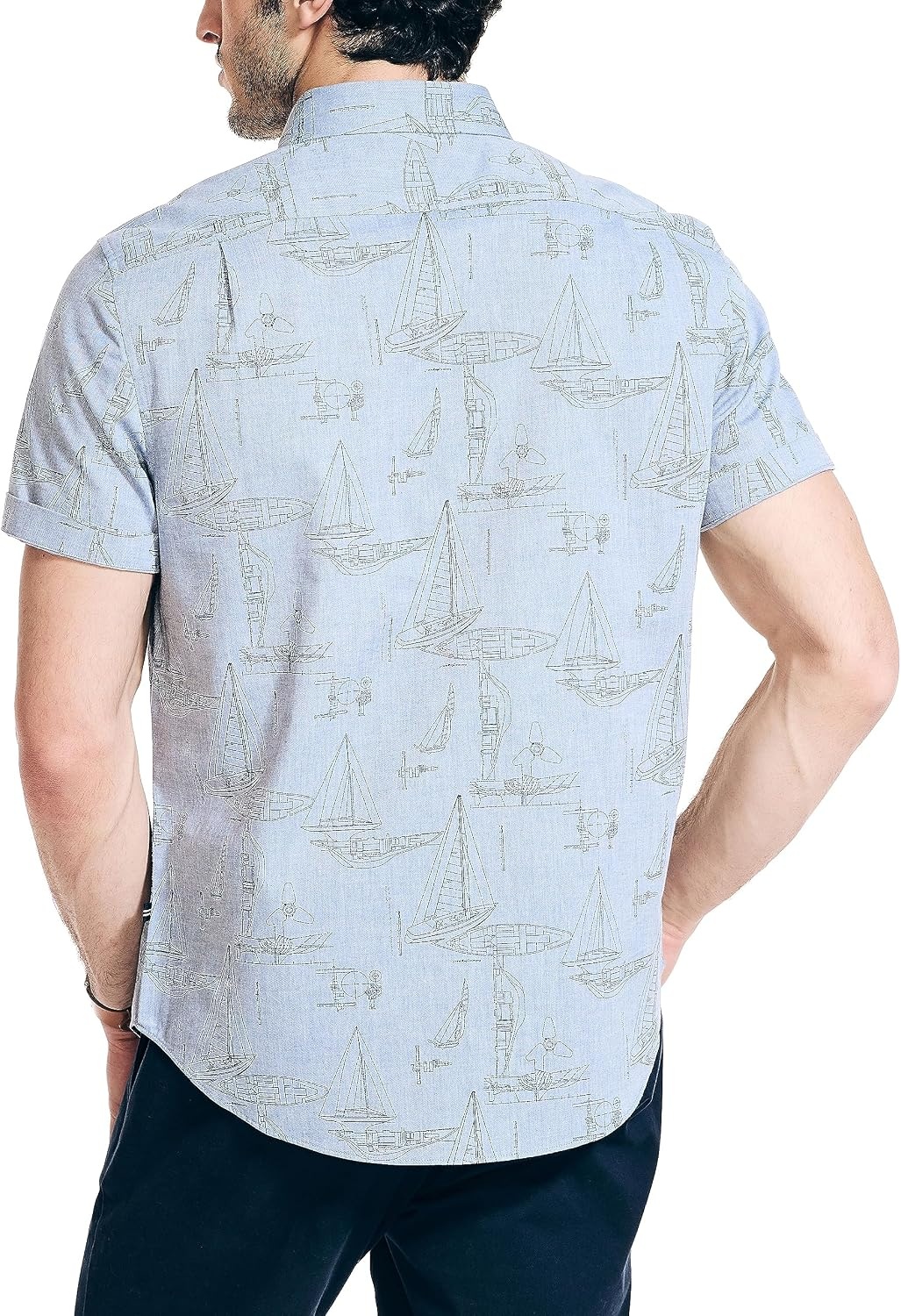 image:imageNautica Mens Printed Chambray ShortSleeve ShirtEnsign Blue