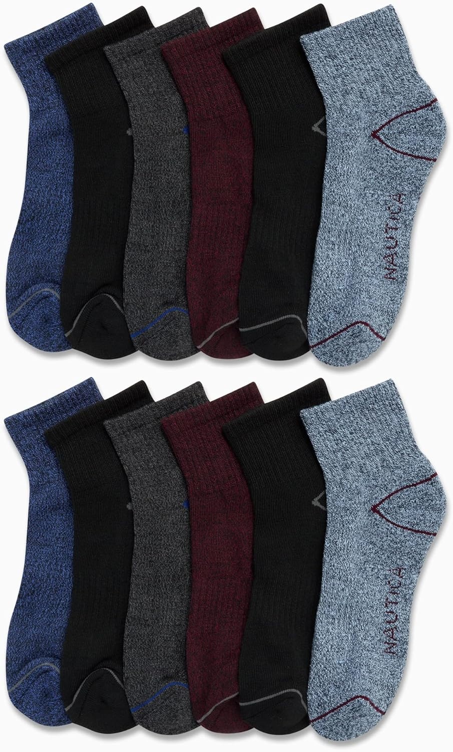 image:imageNautica Mens Quarter Socks 12 Pack Comfort Stretch Cushioned MoistureWicking Athletic Ankle Socks for Men Sizes 6125BlueBurgundyBlack