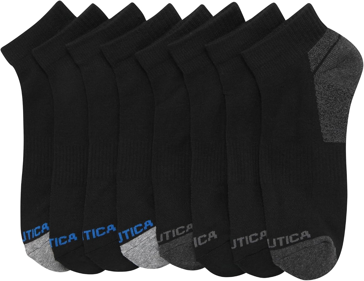 image:imageNautica Mens Quarter Socks 8 Pack Comfort Stretch Cushioned MoistureWicking Athletic Ankle Socks for Men Sizes 6125All Black