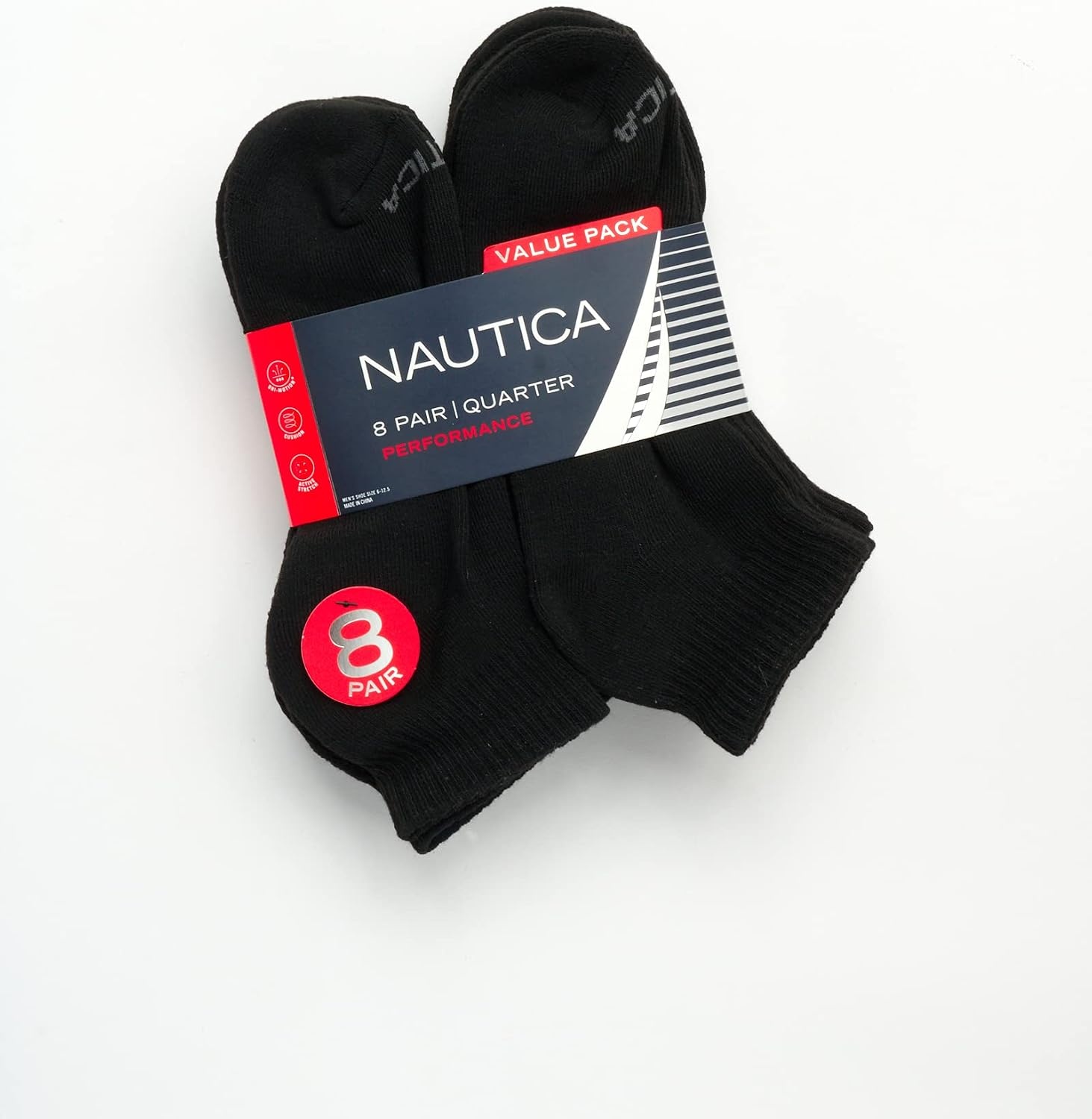 image:imageNautica Mens Quarter Socks 8 Pack Comfort Stretch Cushioned MoistureWicking Athletic Ankle Socks for Men Sizes 6125Black