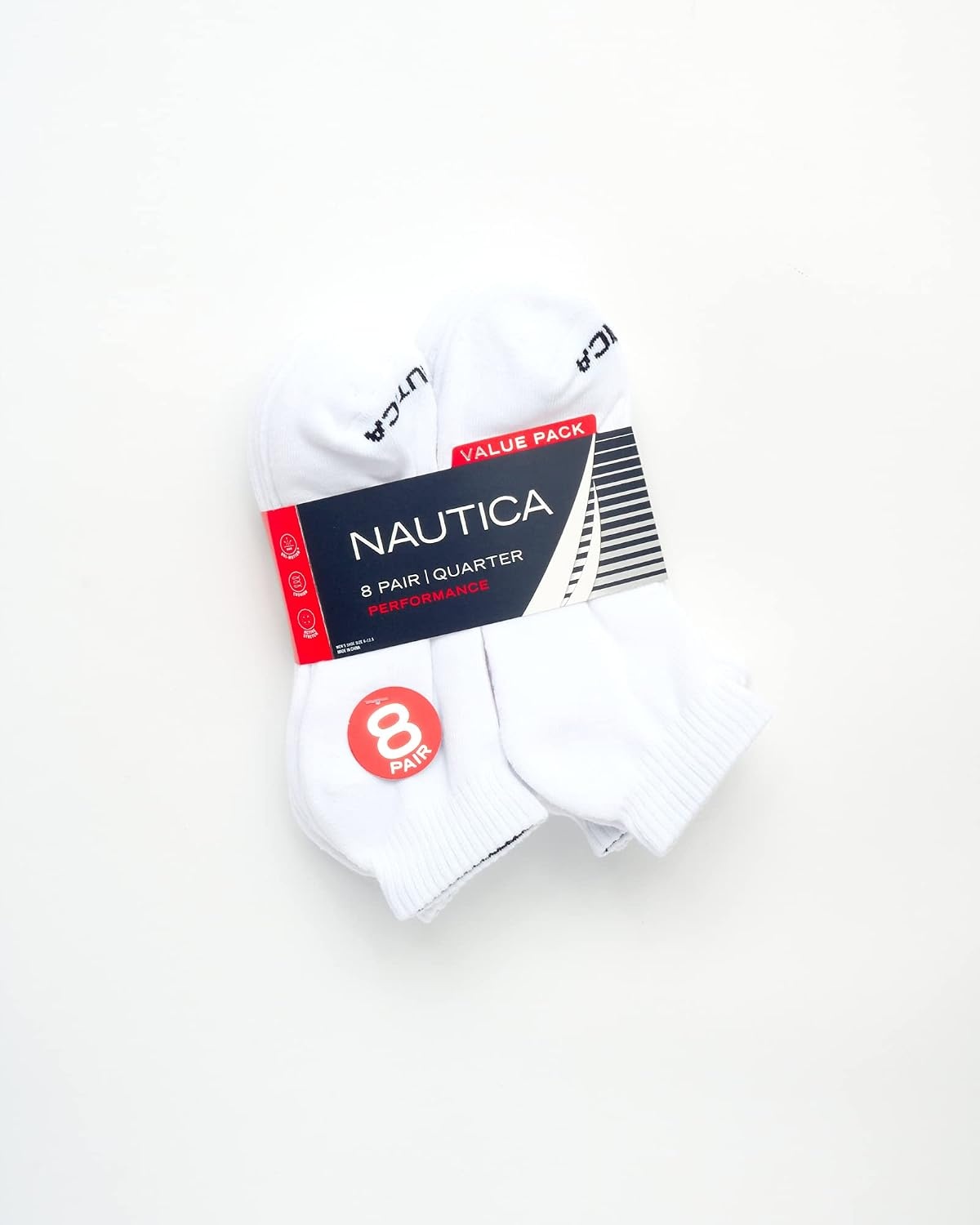 image:imageNautica Mens Quarter Socks 8 Pack Comfort Stretch Cushioned MoistureWicking Athletic Ankle Socks for Men Sizes 6125White
