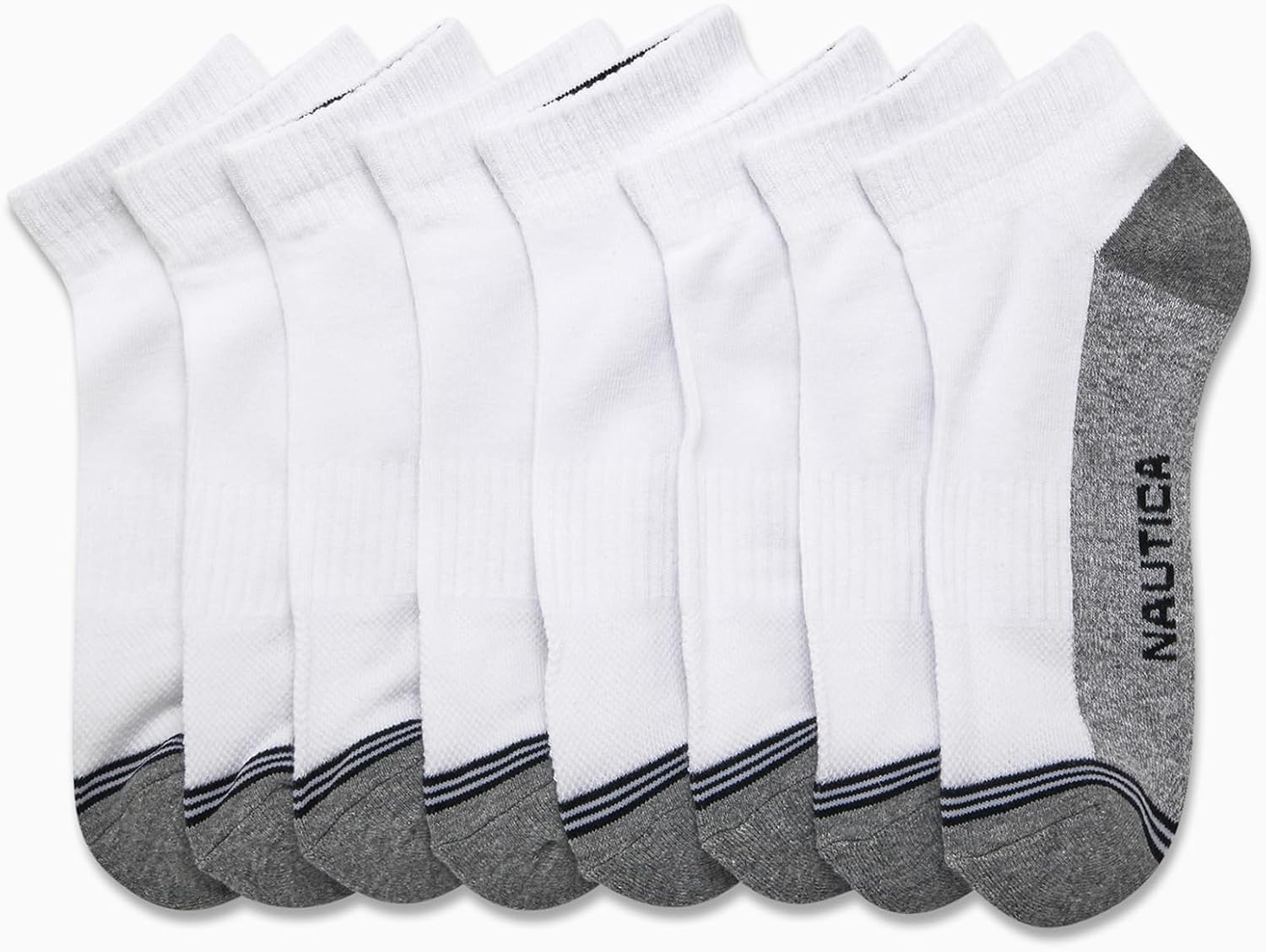 image:imageNautica Mens Quarter Socks 8 Pack Comfort Stretch Cushioned MoistureWicking Athletic Ankle Socks for Men Sizes 6125WhiteGrey