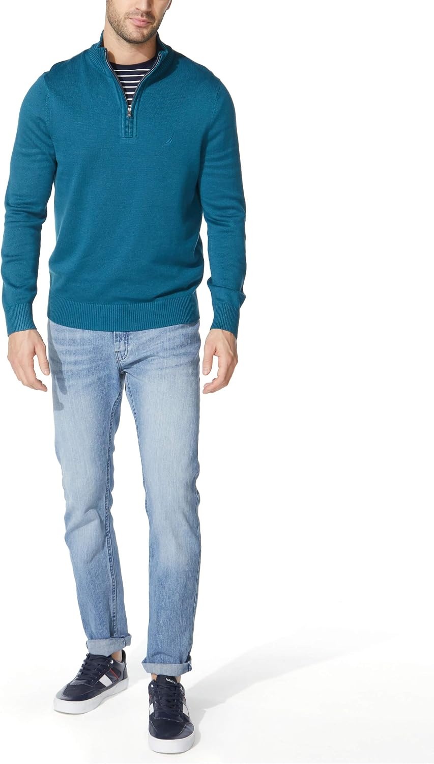 image:imageNautica Mens QuarterZip SweaterBlue Coral
