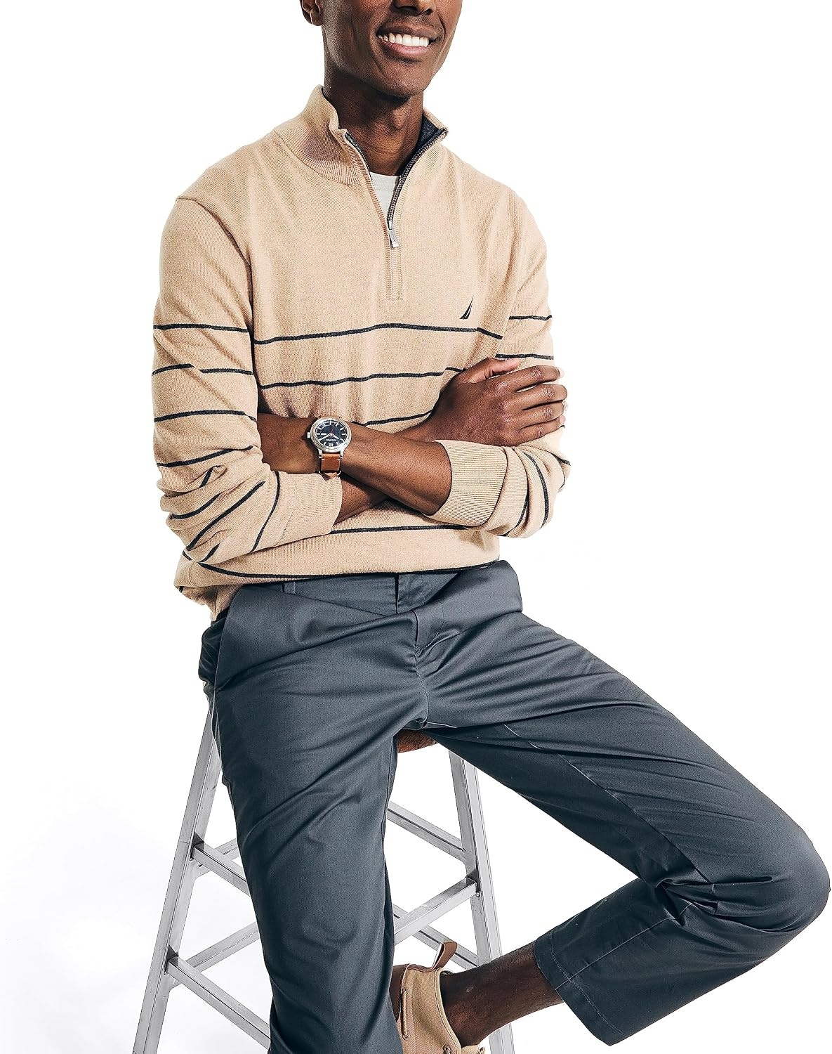 image:imageNautica Mens QuarterZip SweaterCoastal Camel Heather