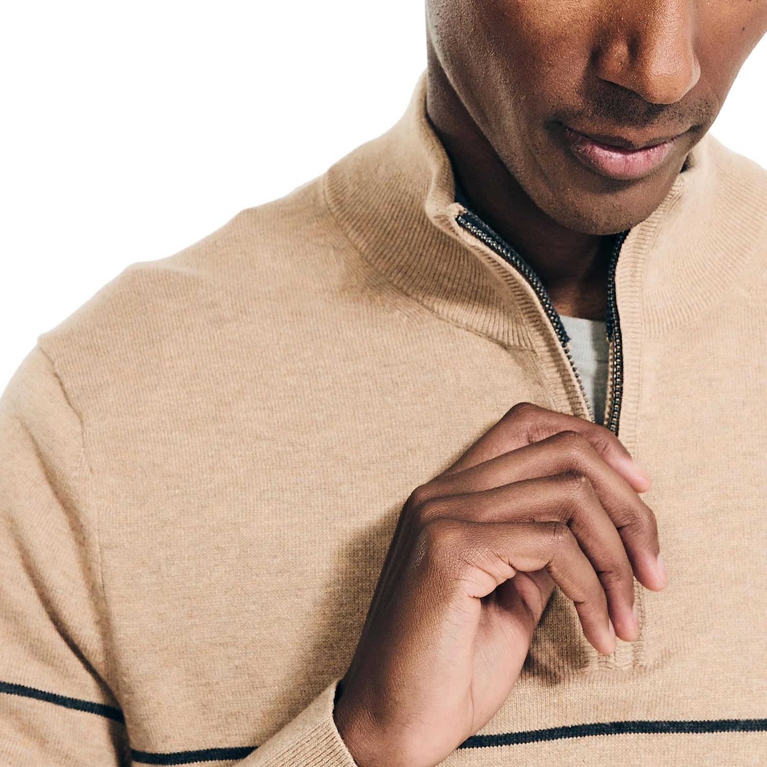 image:imageNautica Mens QuarterZip SweaterCoastal Camel Heather