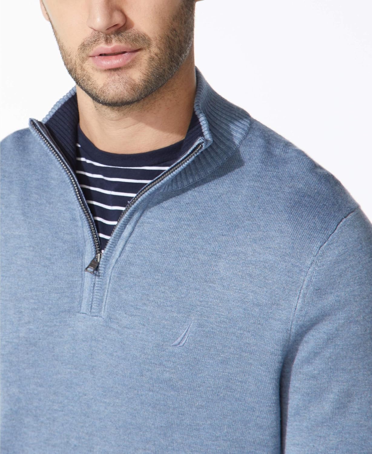 image:imageNautica Mens QuarterZip SweaterDeep Anchor Heather