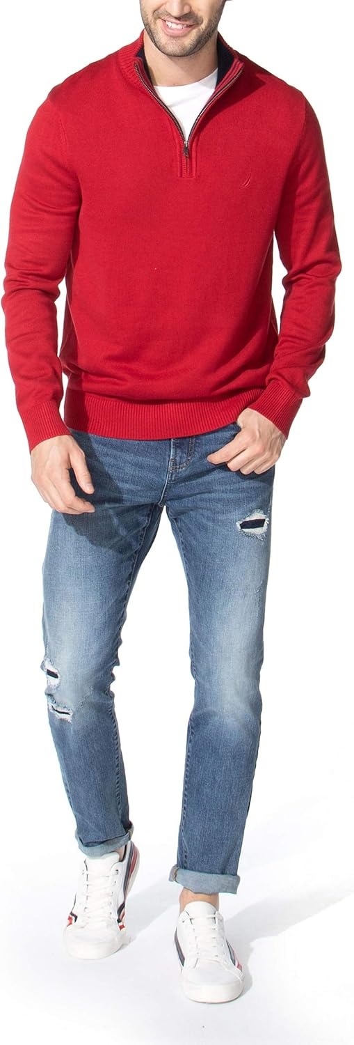 image:imageNautica Mens QuarterZip SweaterNautica Red