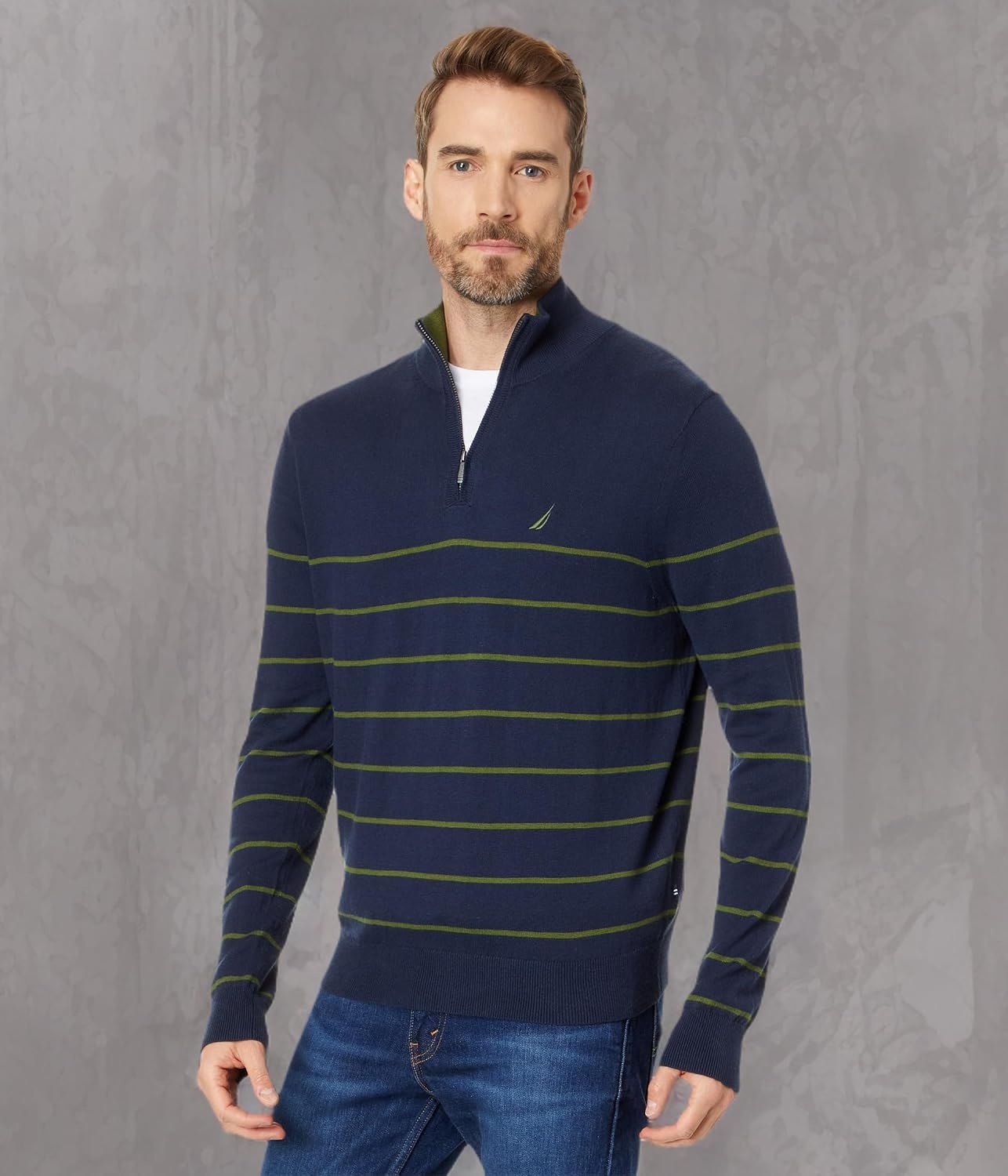 image:imageNautica Mens QuarterZip SweaterNavy Seas