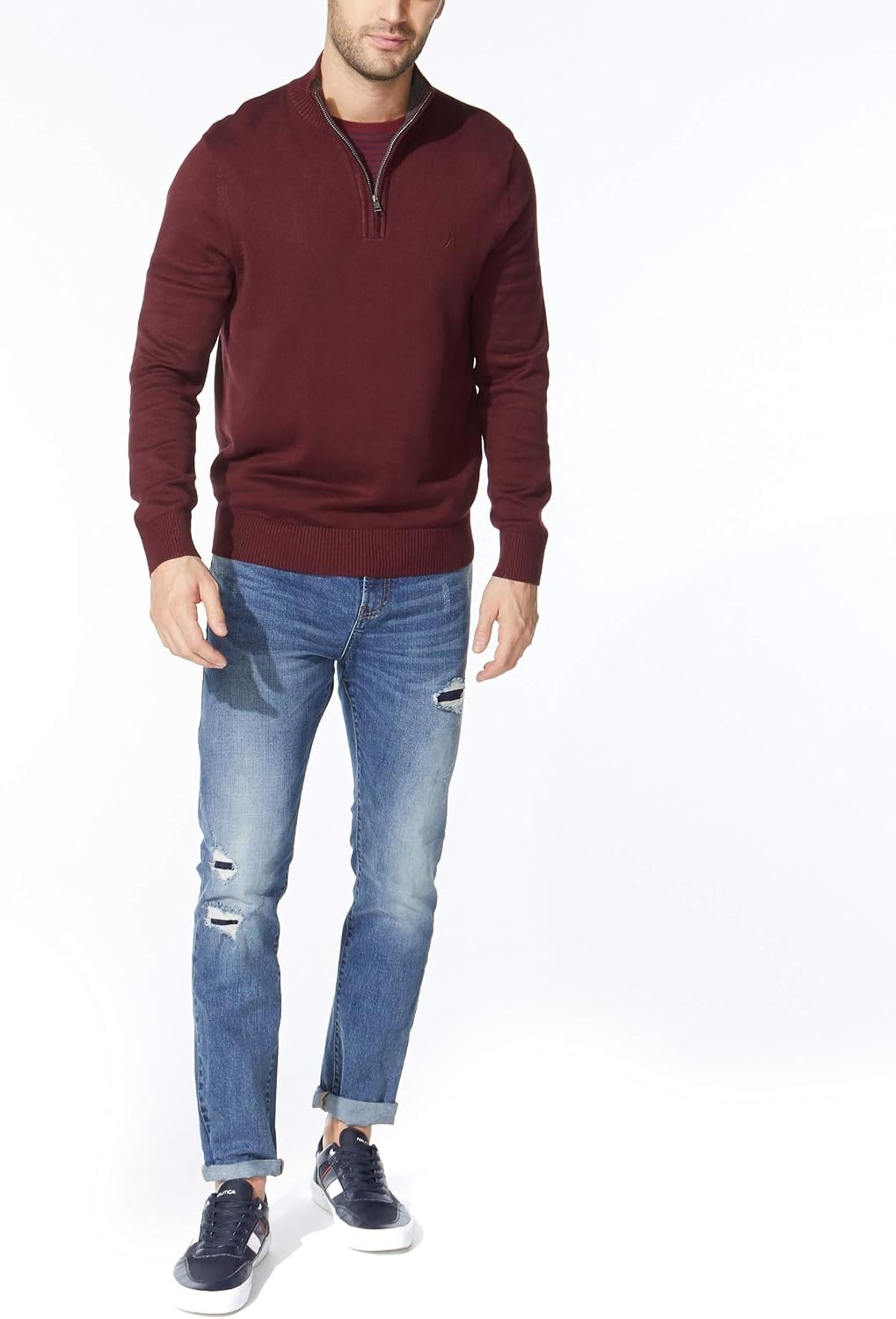 image:imageNautica Mens QuarterZip SweaterRoyal Burgundy