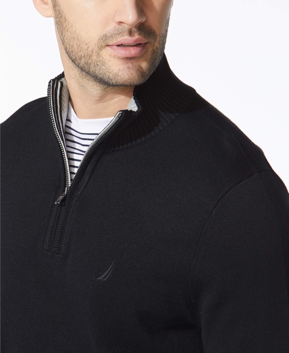 image:imageNautica Mens QuarterZip SweaterTrue Black