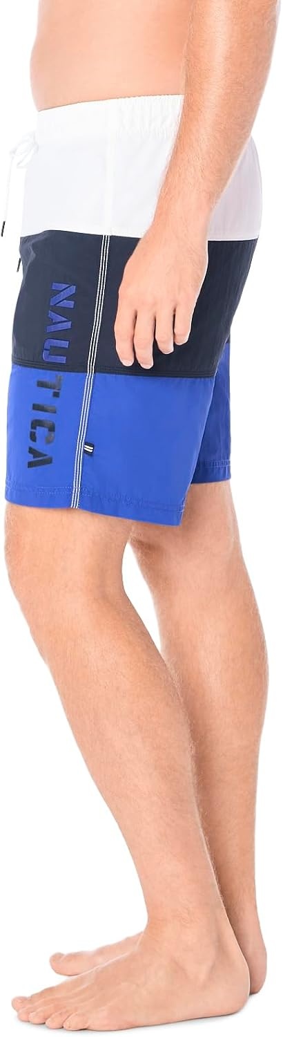 image:imageNautica Mens Quick Dry Classic Logo TriBlock Series Swim TrunkBright Cobalt