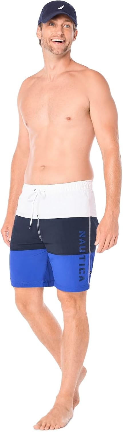 image:imageNautica Mens Quick Dry Classic Logo TriBlock Series Swim TrunkBright Cobalt
