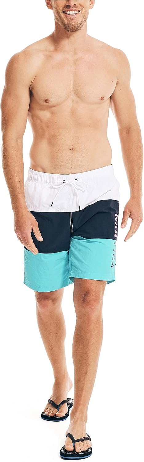 image:imageNautica Mens Quick Dry Classic Logo TriBlock Series Swim TrunkCalypso Blue