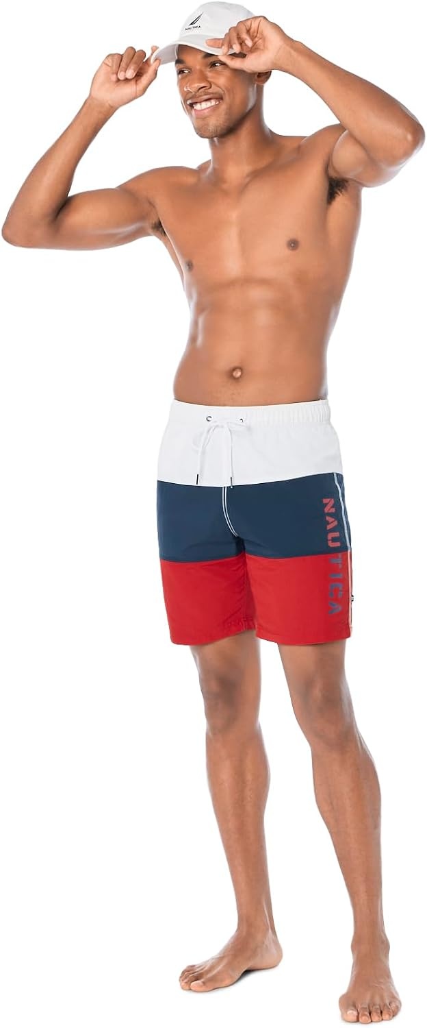 image:imageNautica Mens Quick Dry Classic Logo TriBlock Series Swim TrunkNautica Red