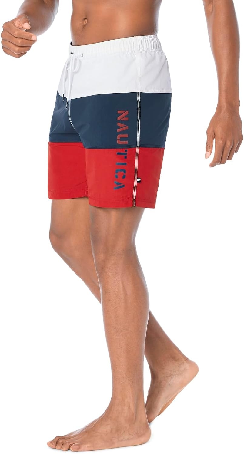 image:imageNautica Mens Quick Dry Classic Logo TriBlock Series Swim TrunkNautica Red