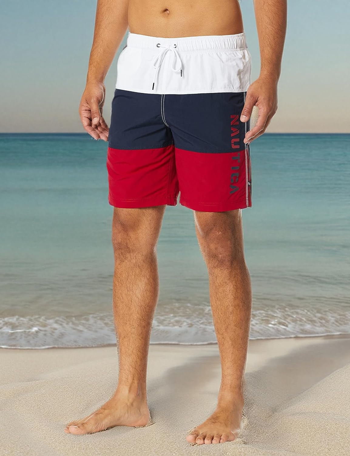 image:imageNautica Mens Quick Dry Classic Logo TriBlock Series Swim TrunkNautica Red