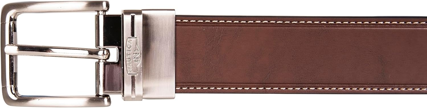 image:imageNautica Mens Reversible Leather Belt 2in1 Classic Everyday Business Work Dress Casual Metal BuckleCasual Leather BlackBrown