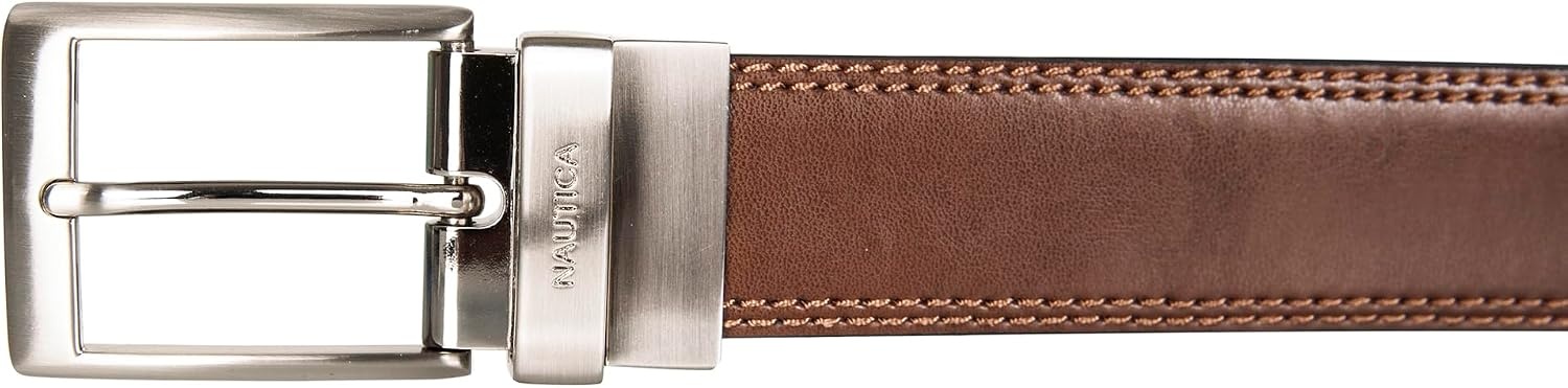 image:imageNautica Mens Reversible Leather Belt 2in1 Classic Everyday Business Work Dress Casual Metal BuckleDouble Stitch BlackBrown