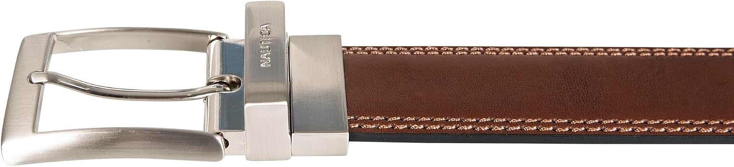 image:imageNautica Mens Reversible Leather Belt 2in1 Classic Everyday Business Work Dress Casual Metal BuckleDouble Stitch BlackBrown