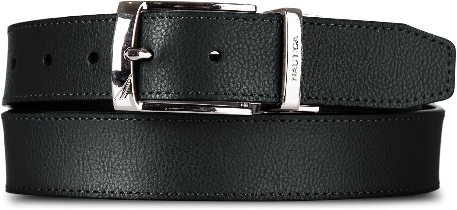 image:imageNautica Mens Reversible Leather Belt 2in1 Classic Everyday Business Work Dress Casual Metal BuckleEngraved BrownBlack