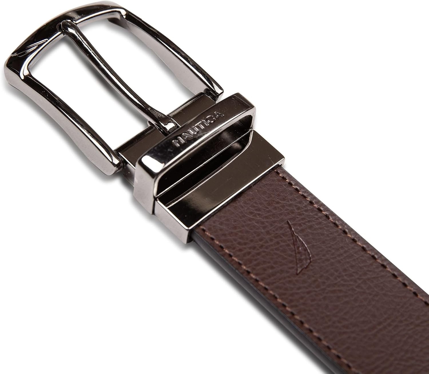 image:imageNautica Mens Reversible Leather Belt 2in1 Classic Everyday Business Work Dress Casual Metal BuckleEngraved BrownBlack
