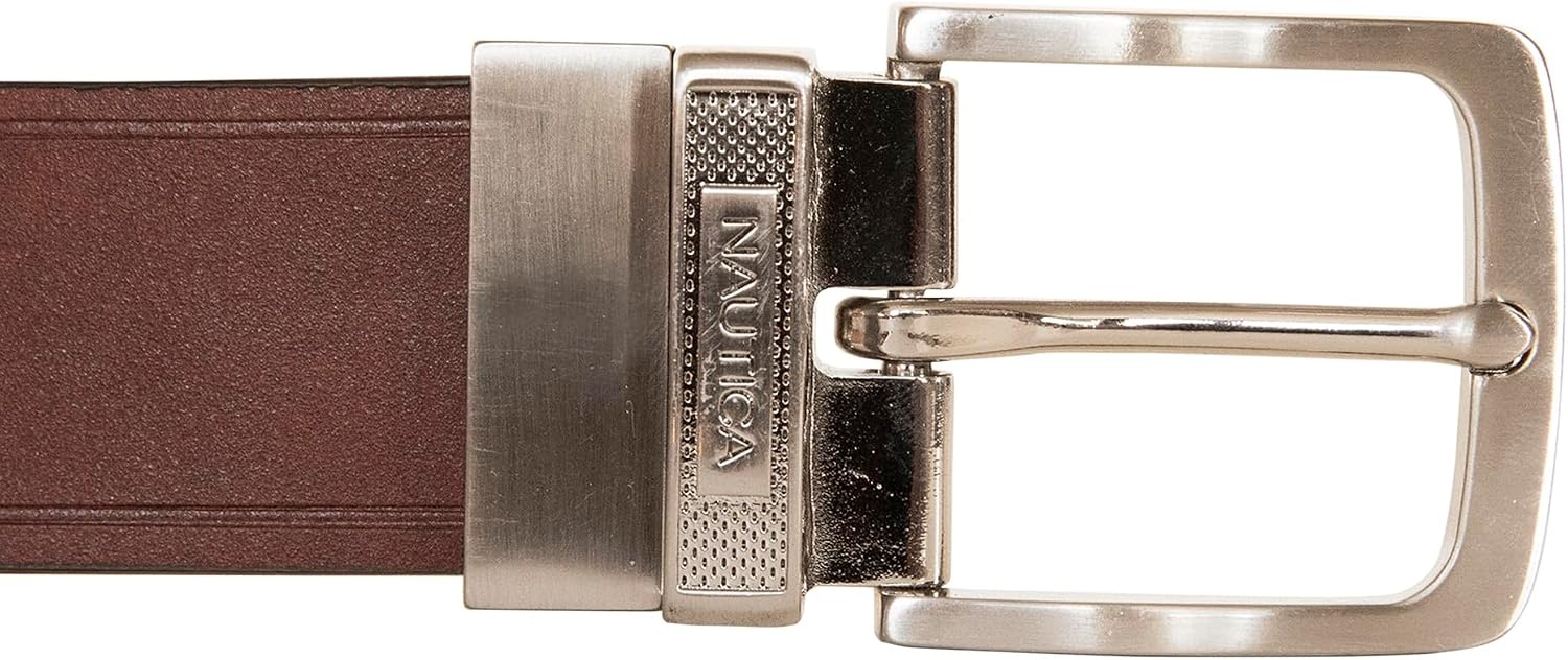 image:imageNautica Mens Reversible Leather Belt 2in1 Classic Everyday Business Work Dress Casual Metal BuckleEngraved Keeper BlackBrown