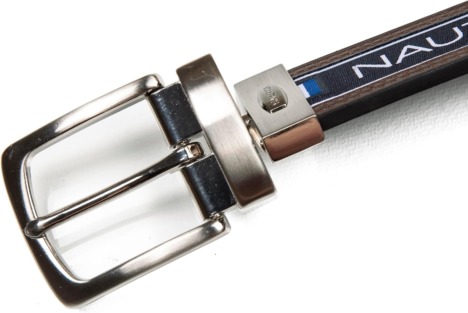 image:imageNautica Mens Reversible Leather Belt 2in1 Classic Everyday Business Work Dress Casual Metal BuckleFlag Logo Brown