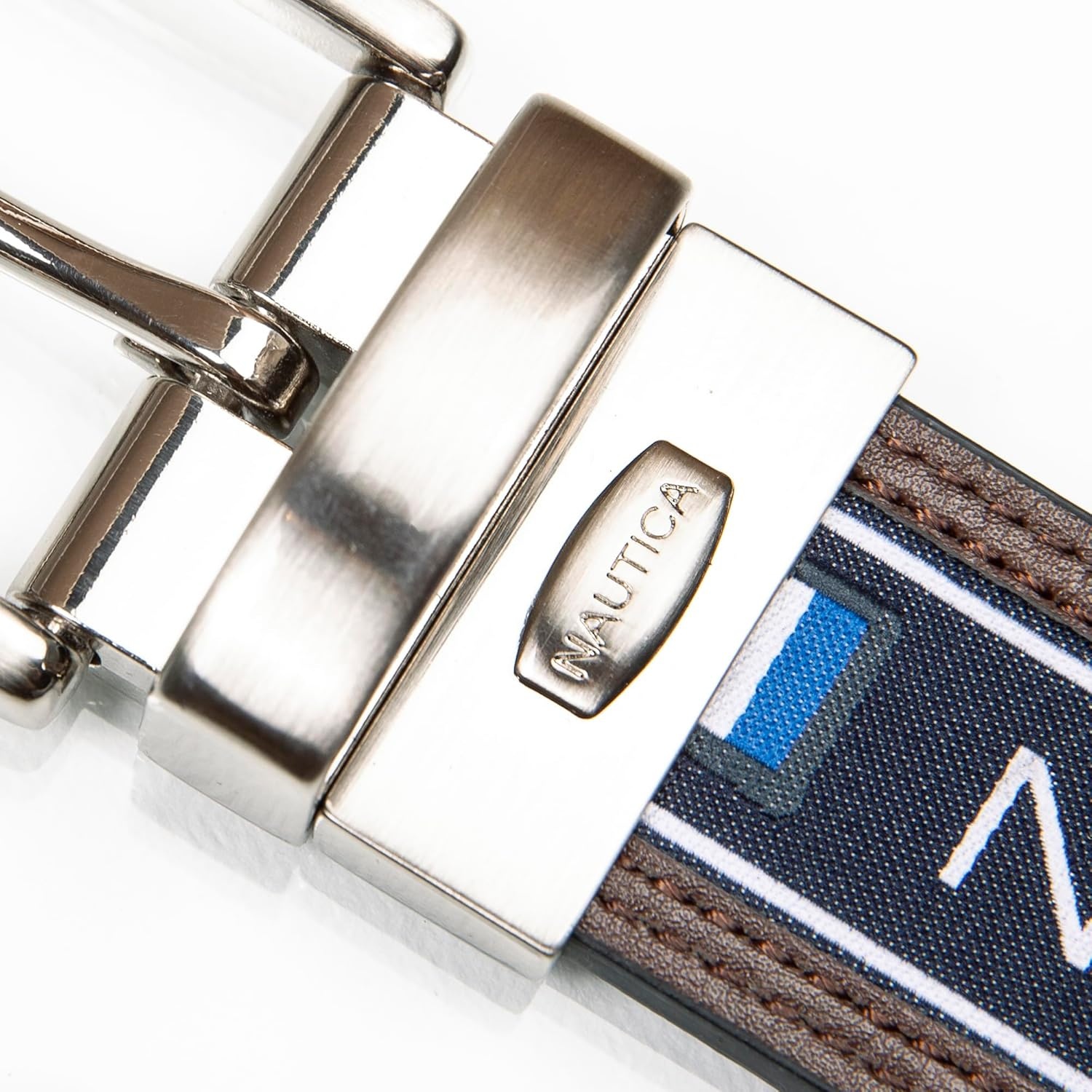 image:imageNautica Mens Reversible Leather Belt 2in1 Classic Everyday Business Work Dress Casual Metal BuckleFlag Logo Brown