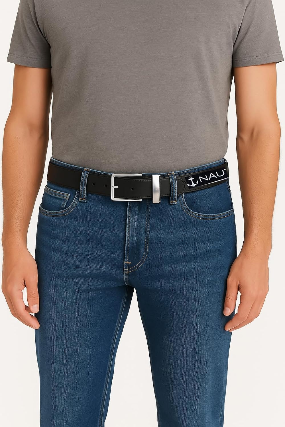 image:imageNautica Mens Reversible Leather Belt 2in1 Classic Everyday Business Work Dress Casual Metal BuckleFlag Pattern Black