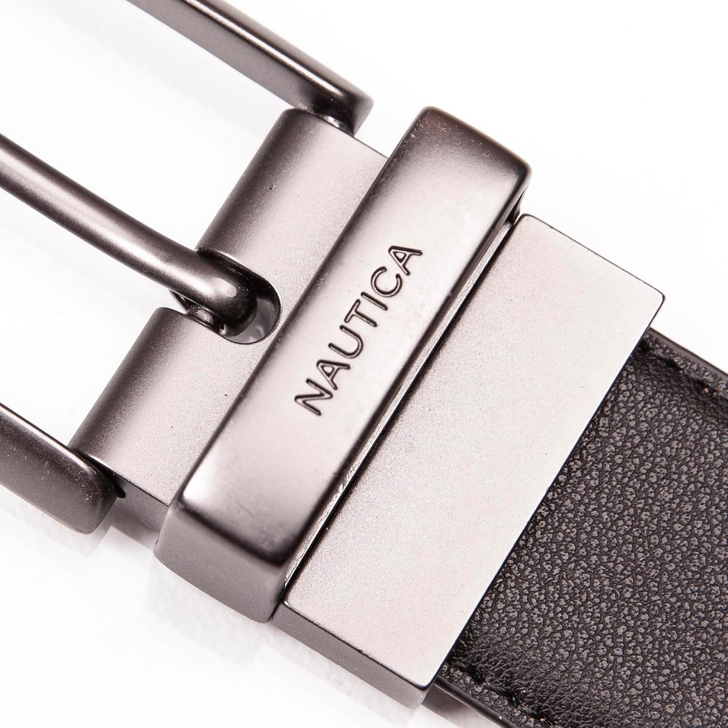 image:imageNautica Mens Reversible Leather Belt 2in1 Classic Everyday Business Work Dress Casual Metal BuckleGunmetal Logo BlackCognac