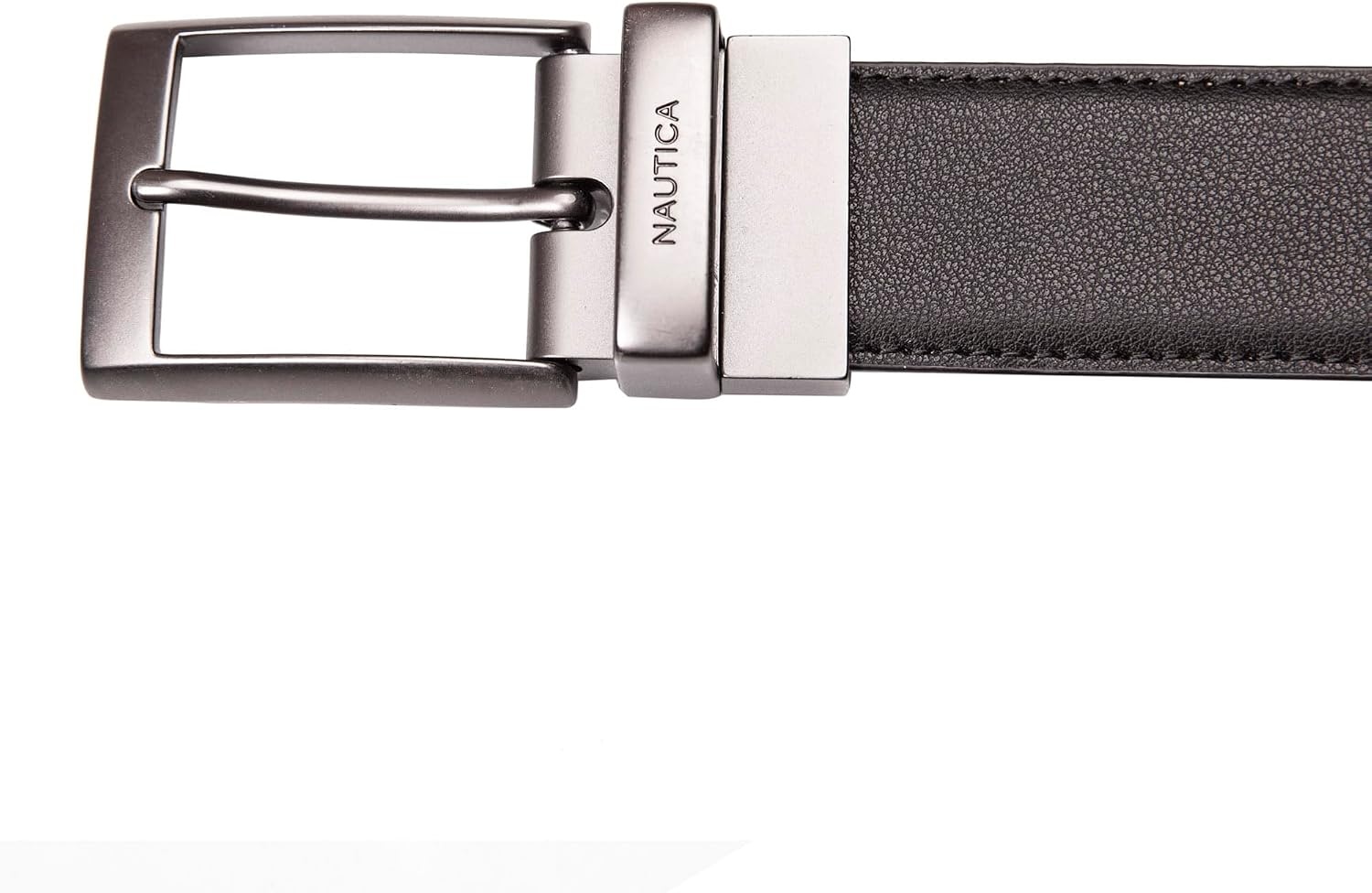 image:imageNautica Mens Reversible Leather Belt 2in1 Classic Everyday Business Work Dress Casual Metal BuckleGunmetal Logo BlackCognac