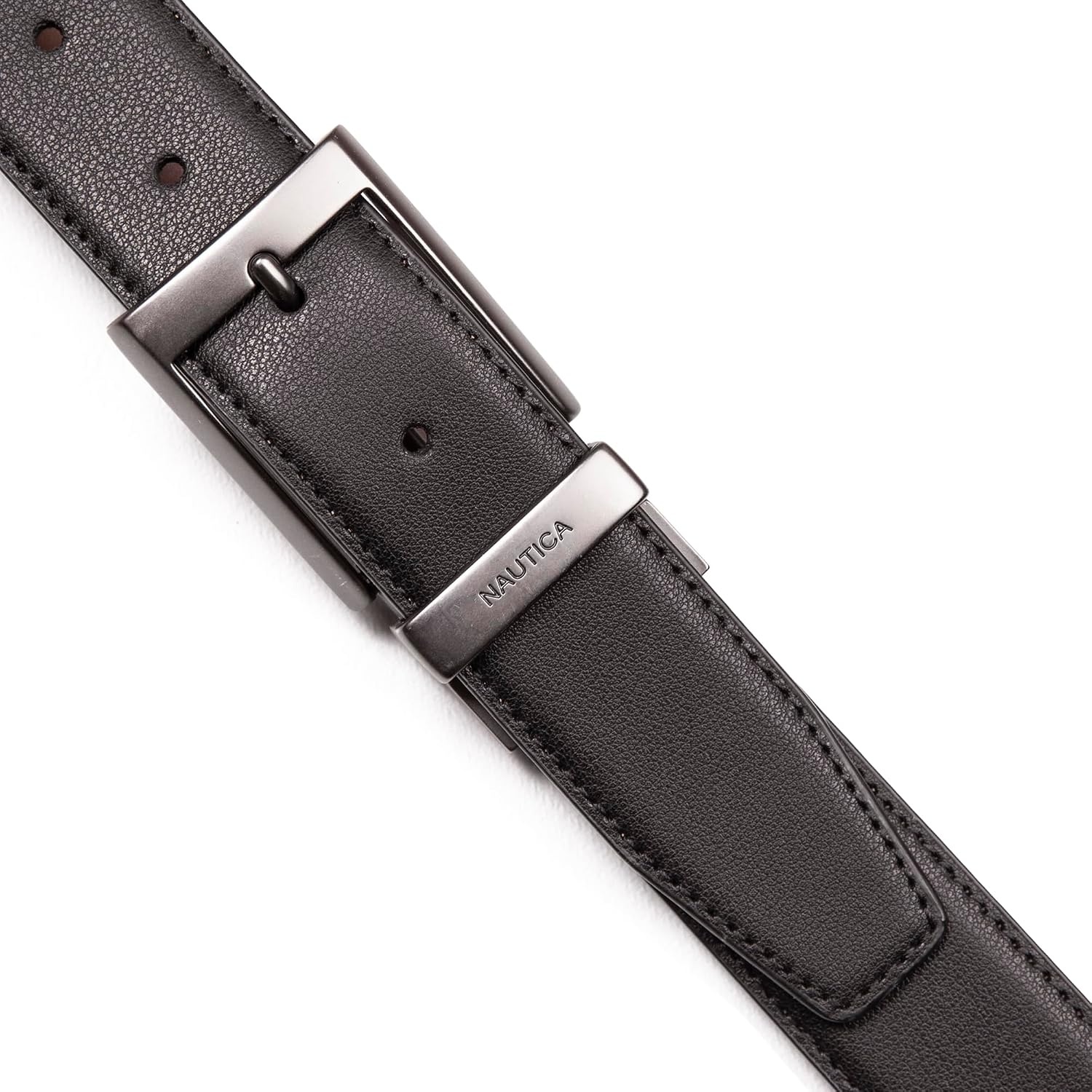 image:imageNautica Mens Reversible Leather Belt 2in1 Classic Everyday Business Work Dress Casual Metal BuckleGunmetal Logo BlackCognac