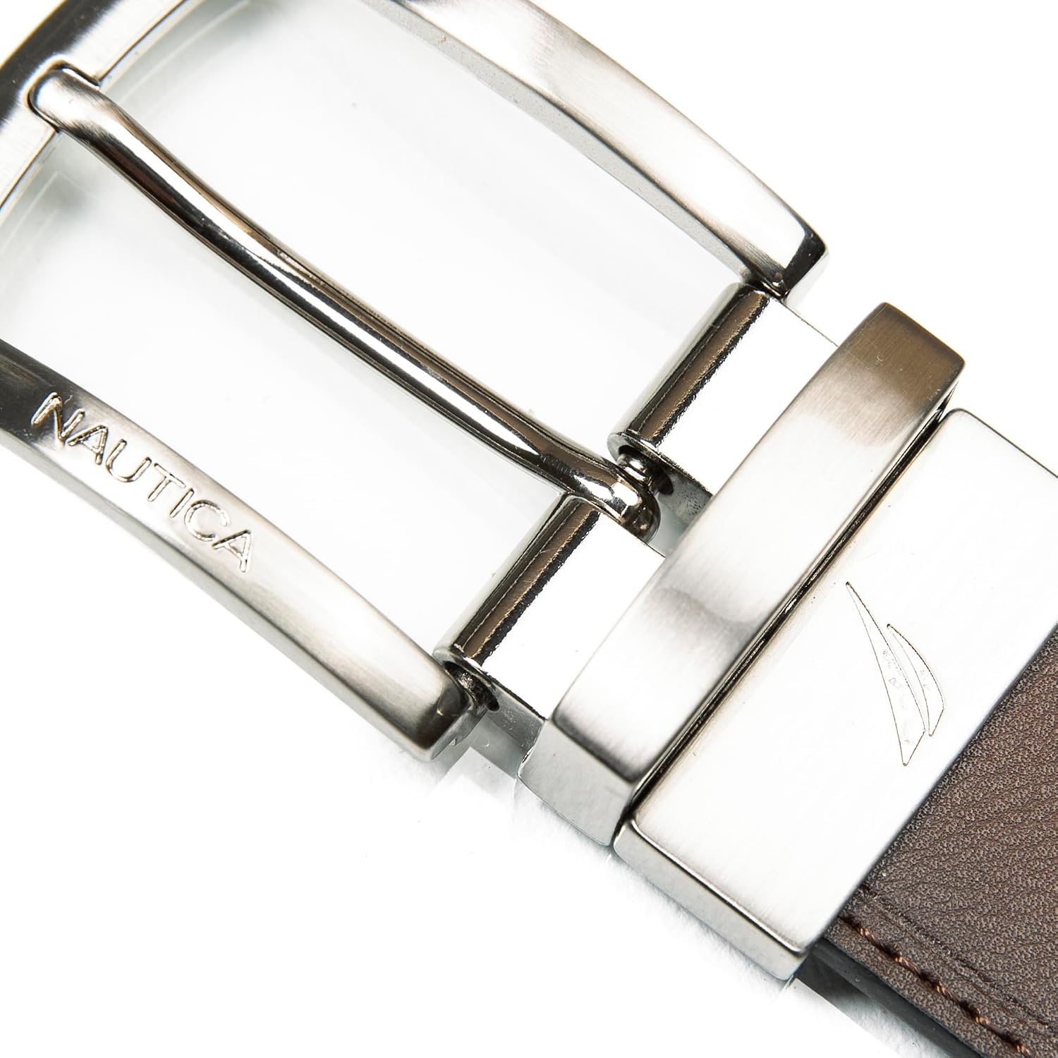 image:imageNautica Mens Reversible Leather Belt 2in1 Classic Everyday Business Work Dress Casual Metal BuckleNickle Logo BlackBrown