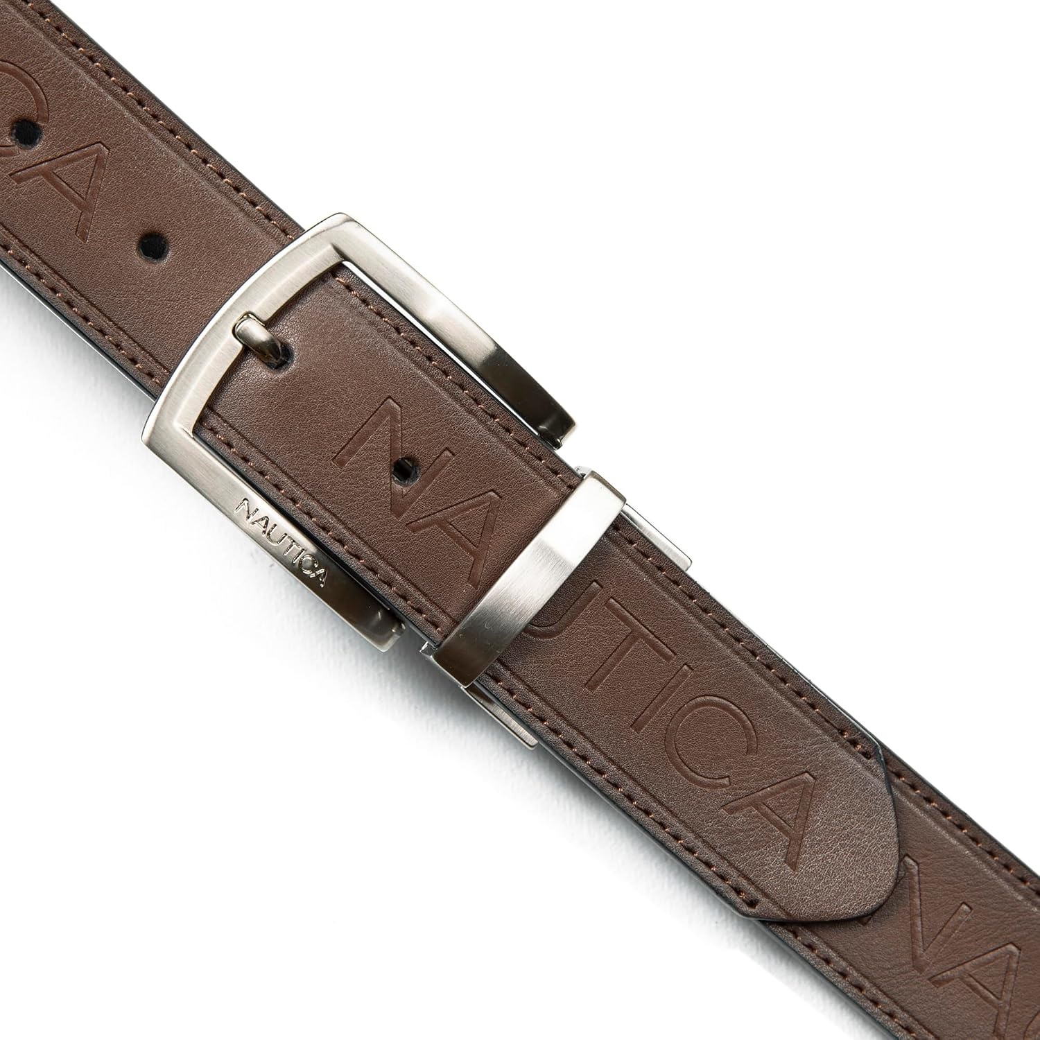 image:imageNautica Mens Reversible Leather Belt 2in1 Classic Everyday Business Work Dress Casual Metal BuckleNickle Logo BlackBrown