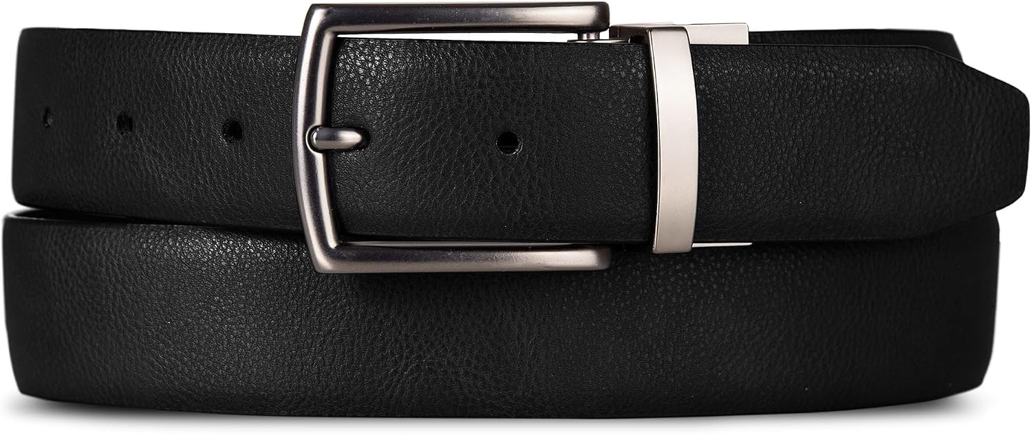image:imageNautica Mens Reversible Leather Belt 2in1 Classic Everyday Business Work Dress Casual Metal BucklePebbled NavyBlack