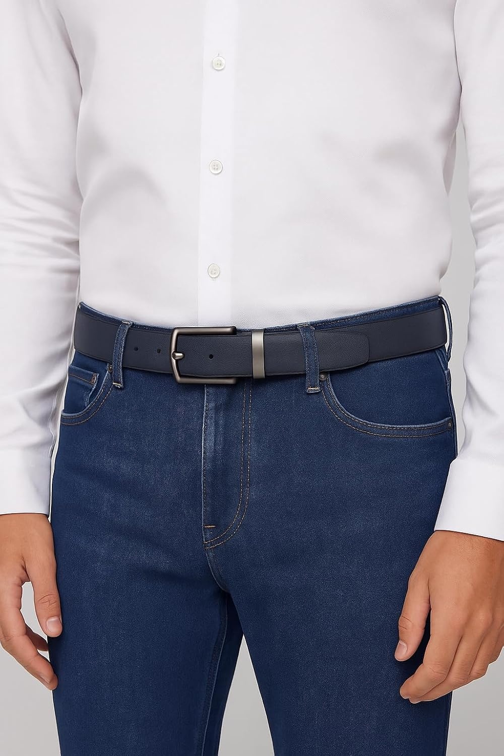 image:imageNautica Mens Reversible Leather Belt 2in1 Classic Everyday Business Work Dress Casual Metal BucklePebbled NavyBlack