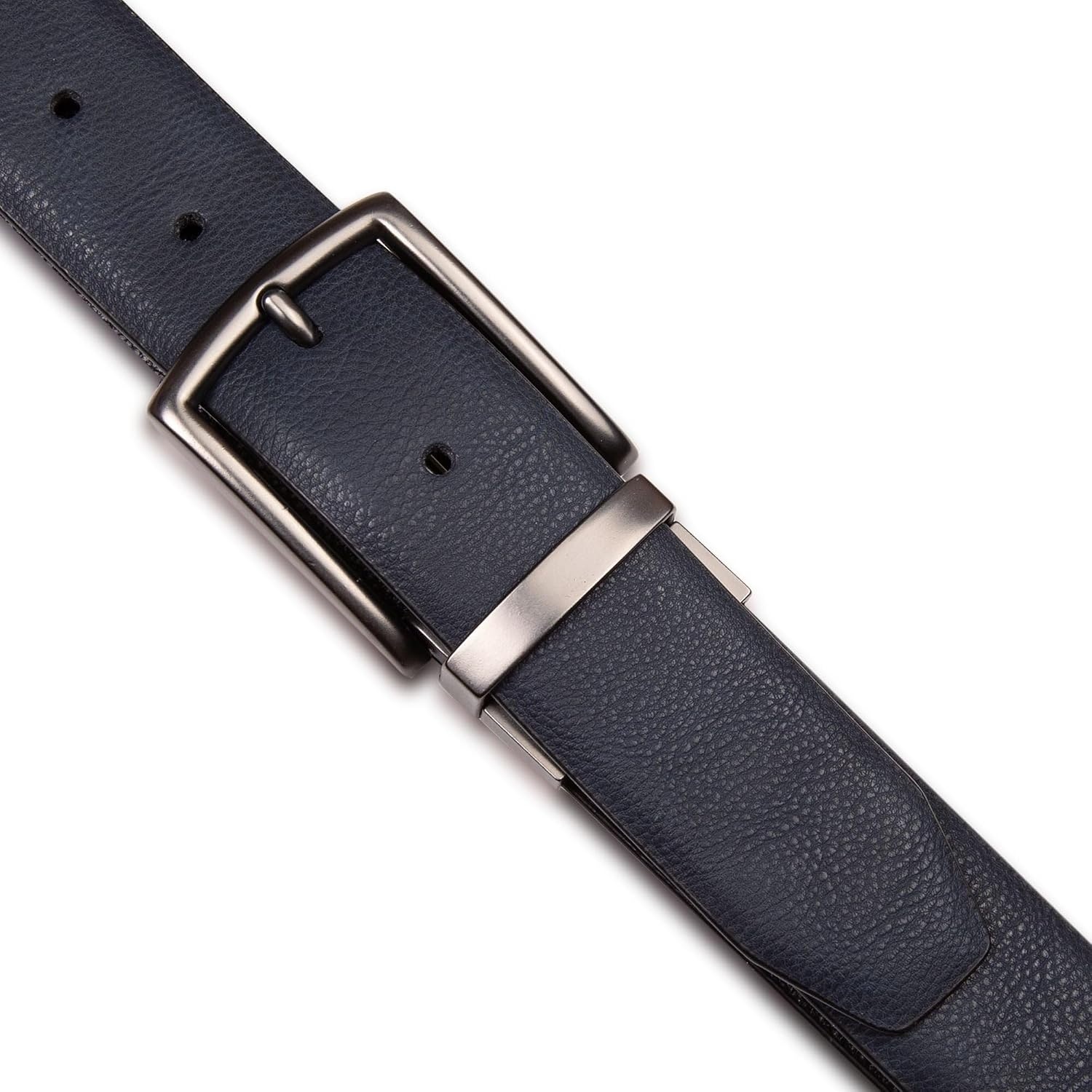 image:imageNautica Mens Reversible Leather Belt 2in1 Classic Everyday Business Work Dress Casual Metal BucklePebbled NavyBlack