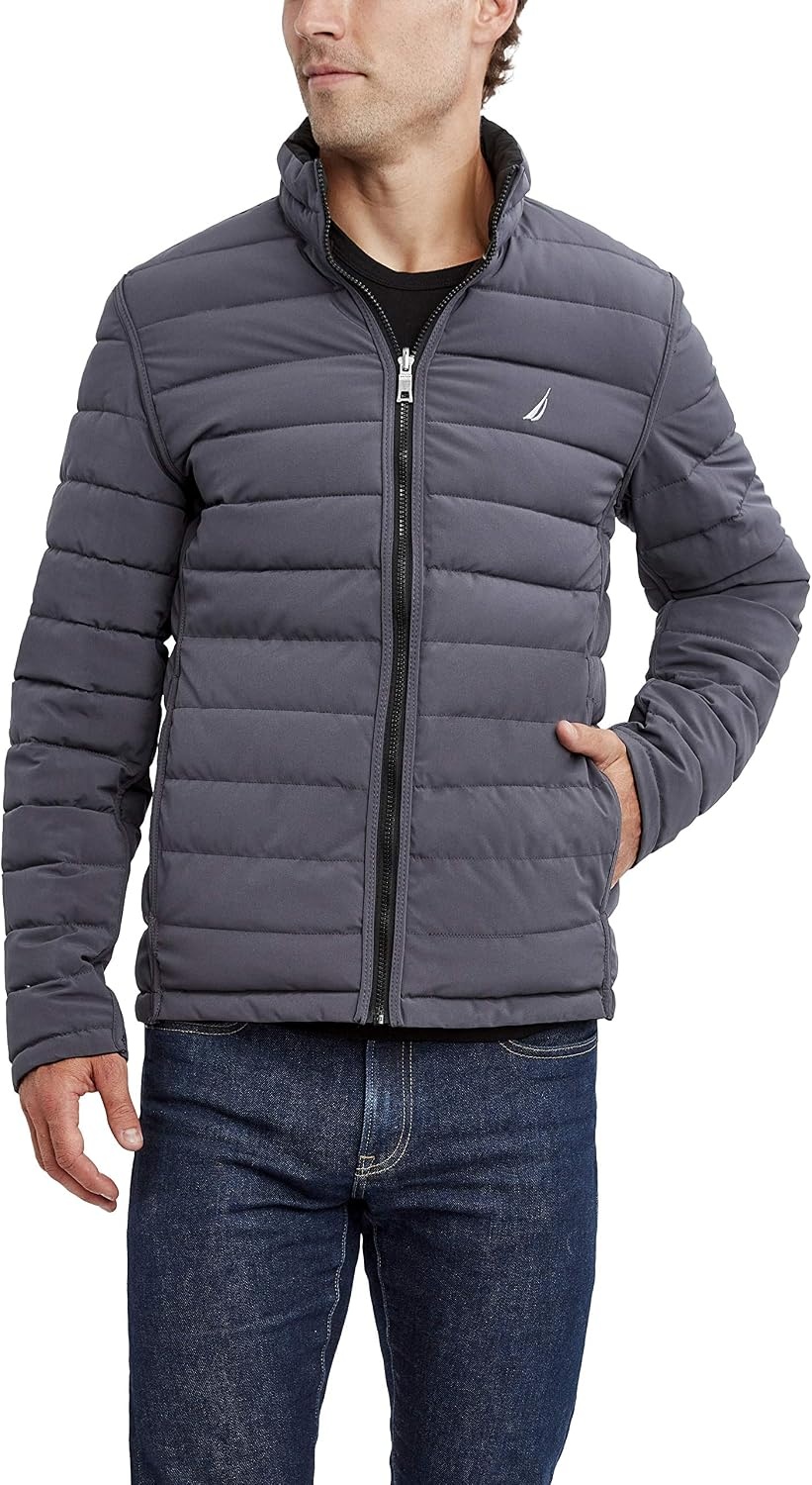 image:imageNautica Mens Reversible Quilted Puffer Jacket Midweight Mechanical Stretch Winter CoatBlack Ink